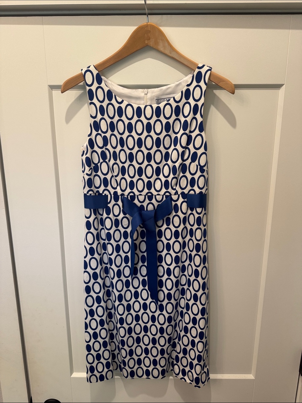 Jessica Howard Blue and White Sleeveless Belted Mini Dress